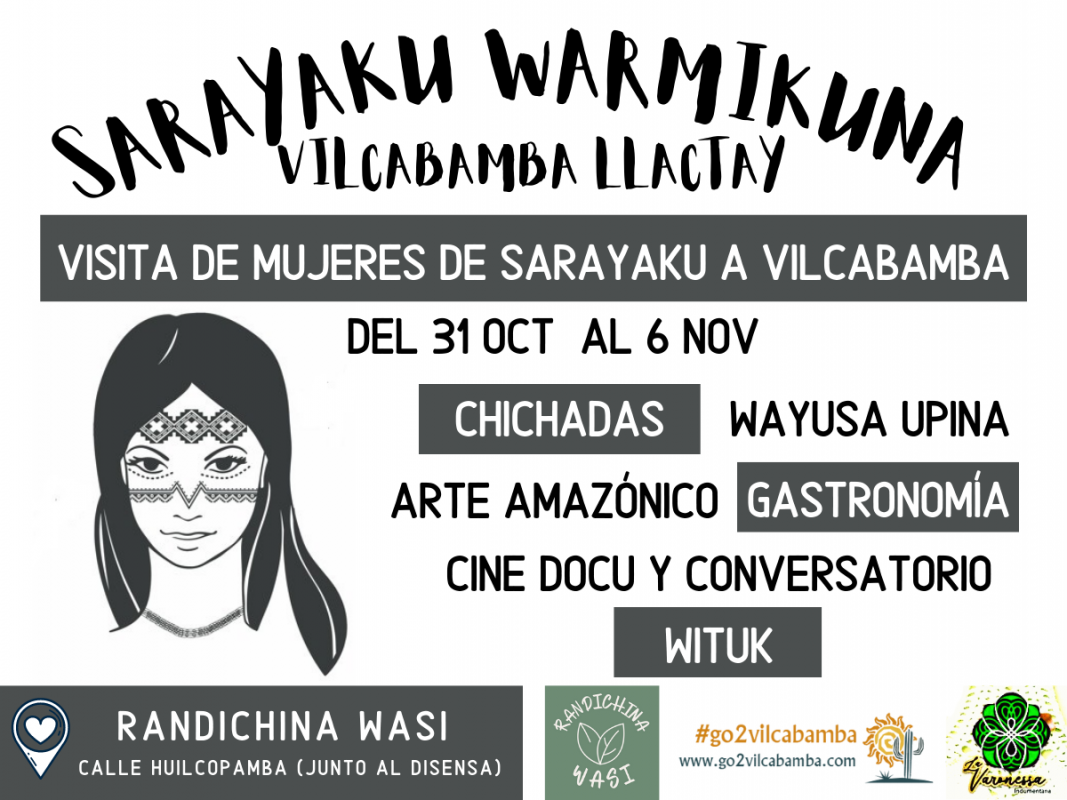 Invitación a participar de los eventos con las mujeres de Sarayaku de visita en Vilcabamba